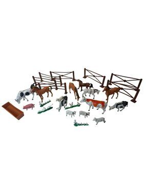 Farm Animal Toy Figure Fence & Accessories Plastic Horses Cows Sheep Pigs Ducks